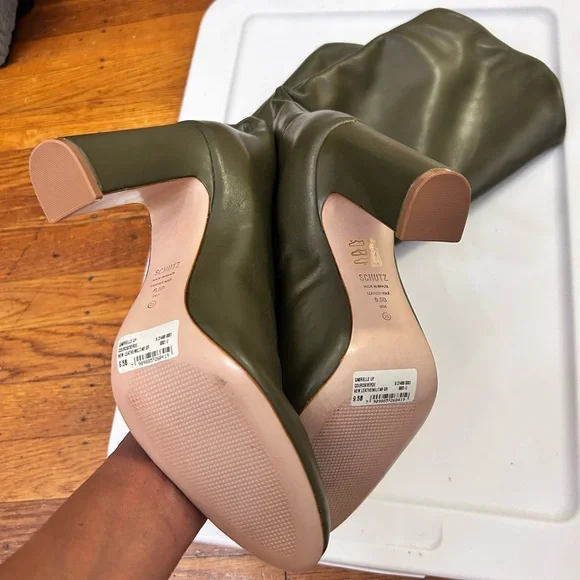 NWOB - SCHUTZ Gabrielle Military Army Green Leather Knee High Boots - Size 9.5B - Picture 8 of 9
